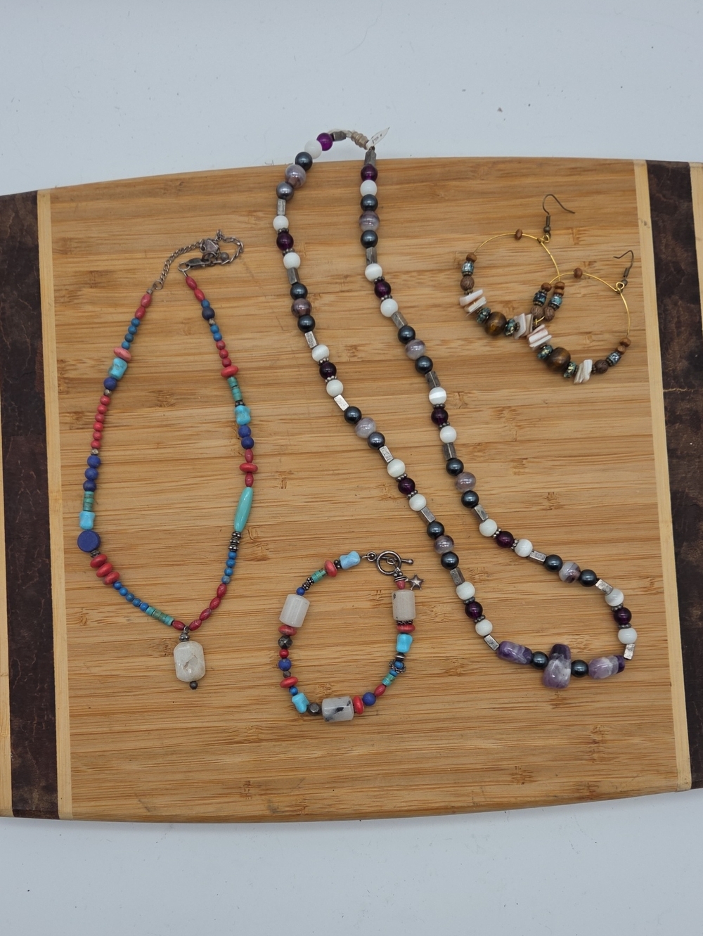 Lot Bundle Gemstone 925 Silver Glass Beaded Boho Folk Jewelry Necklace Bracelets